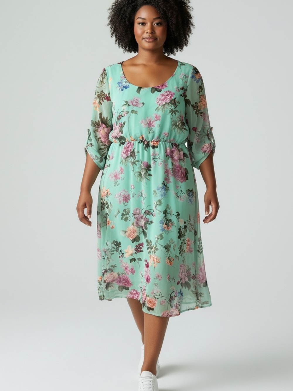 Source Unknown Mint Floral Midi Dress